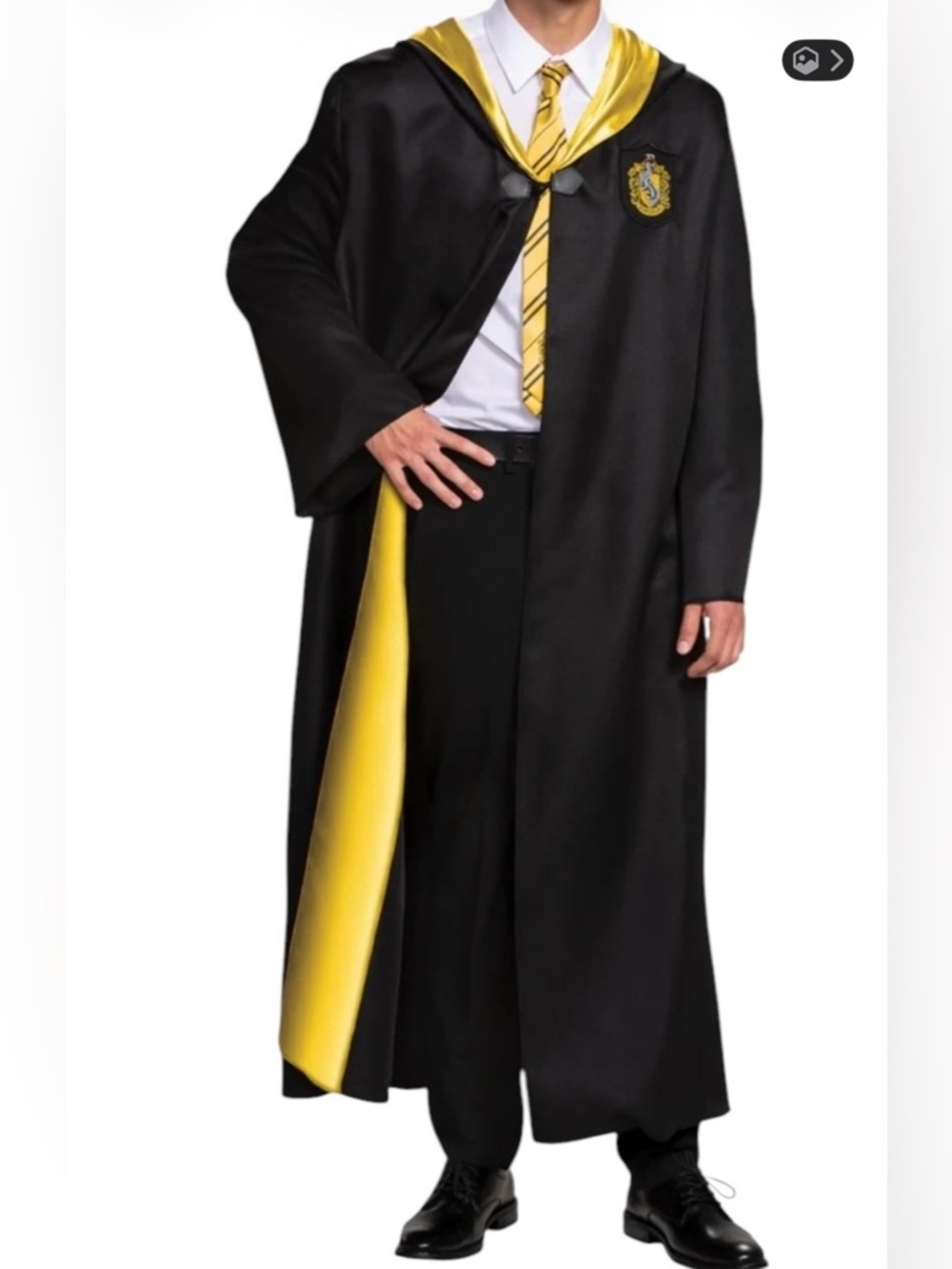 Harry Potter Hufflepuff Cloak Hooded Black Velour House Robe Adult One Size - Picture 5 of 9